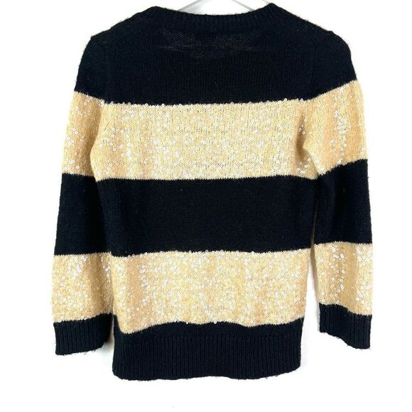 **** J. Crew Wynter Black and Gold Sequin Striped Sweater (G) *** - Picture 6 of 8